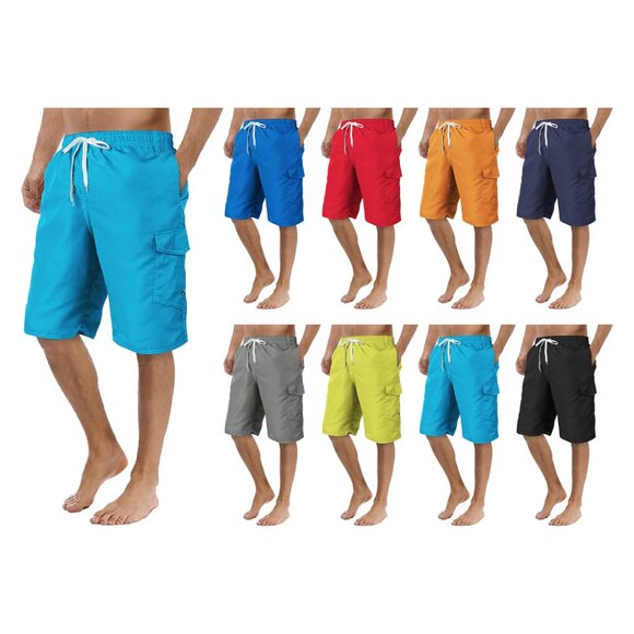 Men's Quick Dry Cargo Swim Trunks Beachwear with Pockets Solid Flex Board Shorts - Picture 5 of 16